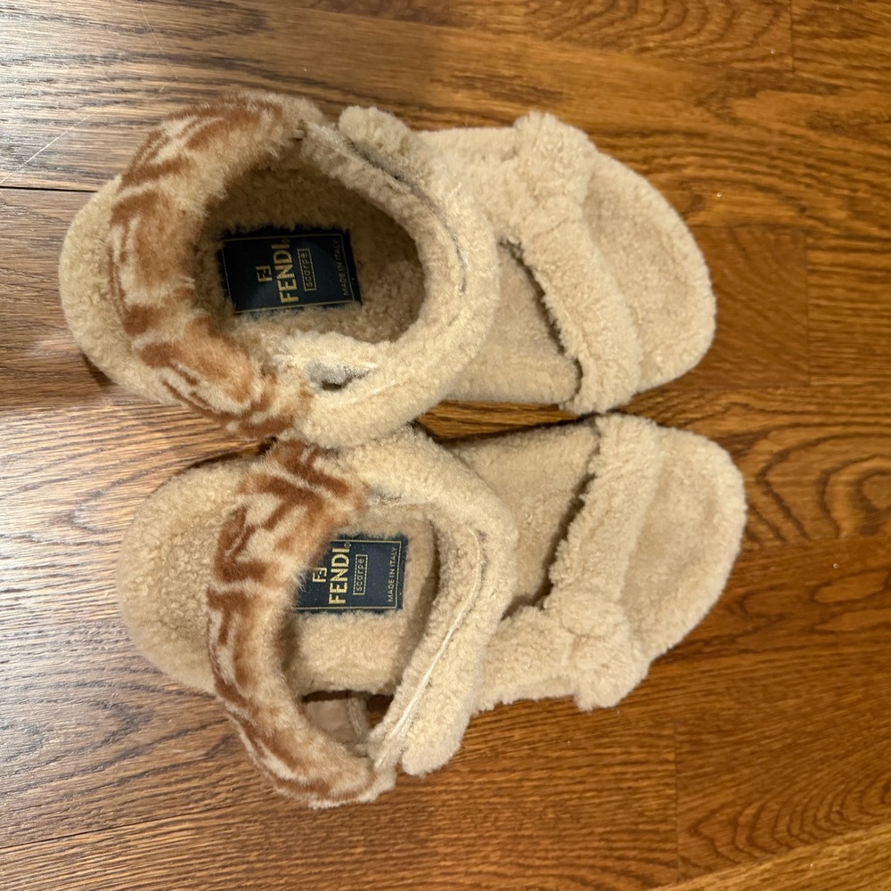 Fendi Tan Fuzzy Sandals